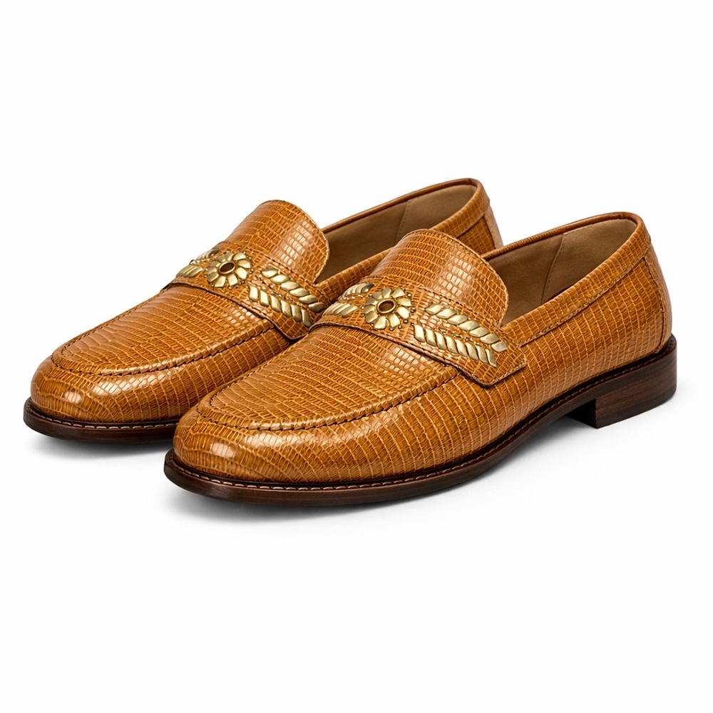 Brioso Frisco Women’s Lizard Embossed Loafers Gold Detail Size 7.5 NWOT - Picture 1 of 10